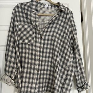 Plaid Button Up Collared Flannel Maternity Top